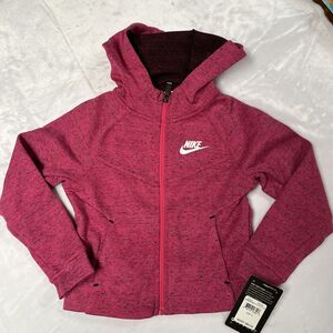 Nike Jacket Hoodie Zip Up Girls Small 5 Vivid Pink Heather Knit Pockets Logo